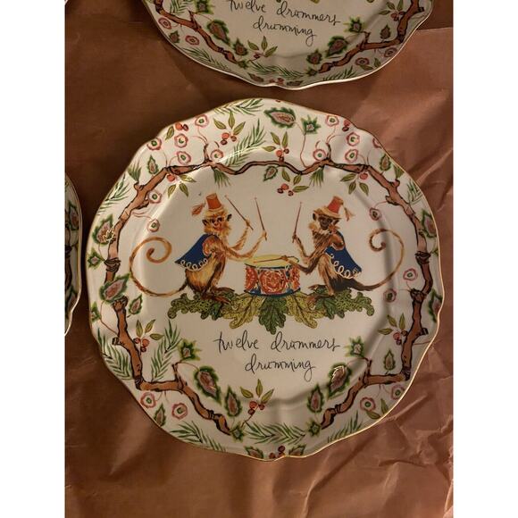 Anthropologie Inslee Fariss Christmas Plates Set Of 3 Drummers Drumming New - Picture 3 of 9